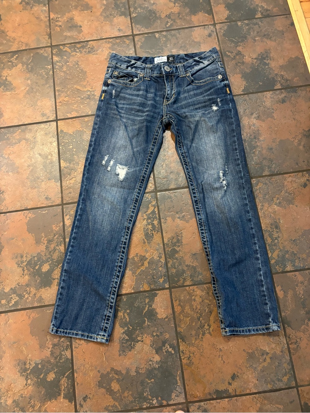Aeropostale Women’s Straight-Leg Distressed Blue Jeans